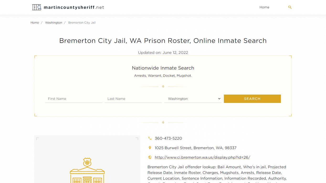 Bremerton City Jail, WA Prison Roster, Online Inmate Search